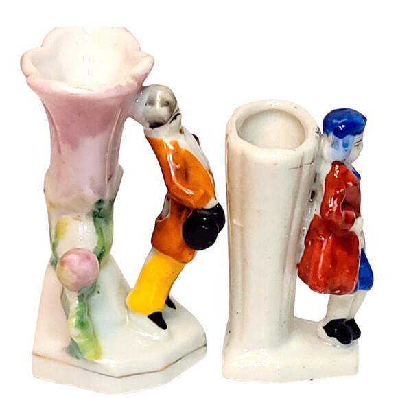 1940s Vintage Hand Painted Porcelain Dancing Vases Men Made in Occupied Japan - Picture 8 of 11